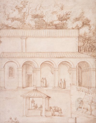 Ansicht des Klosters La Verna, Der Hof und Der Brunnen, c.1607-12 von Jacopo Ligozzi